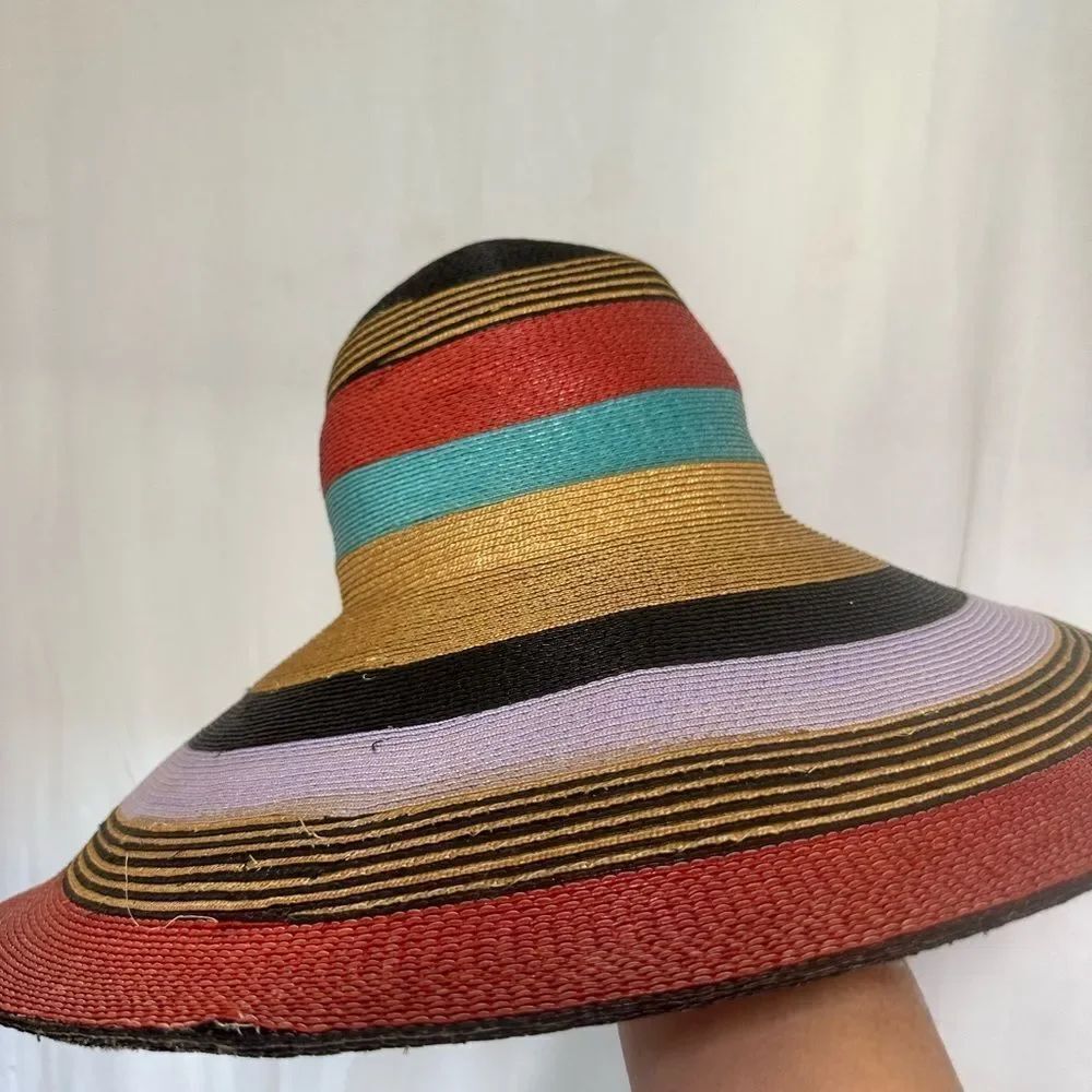 Frank Olive Private Collection vintage 1970’s colorful wide brim straw hat